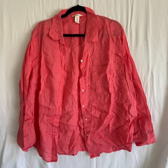 H&M Tops - H&M Lightweight Coral Linen Shirt – Beachy Button-Up – XL - NWOT